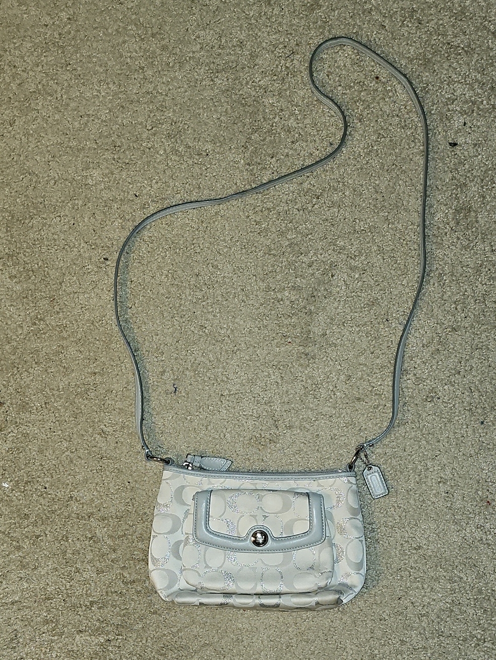 COACH Swingpack Signature Silver Metallic Crossbody